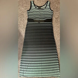 Connected Apparel Black and Teal Horizontal Striped Maxi Dress Size 14w